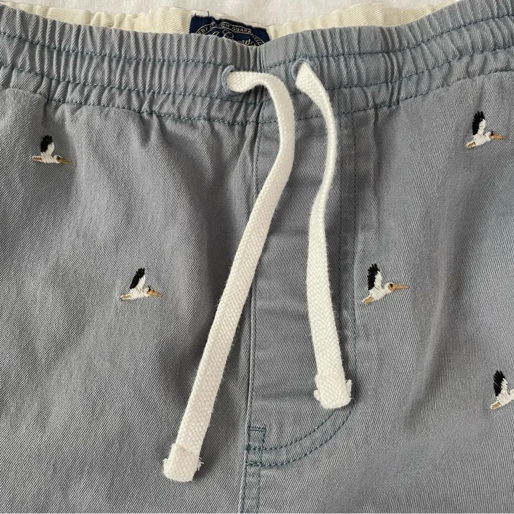 J. Crew SMALL Dock Shorts Blue Pelican Embroidered Print Drawstring Waist